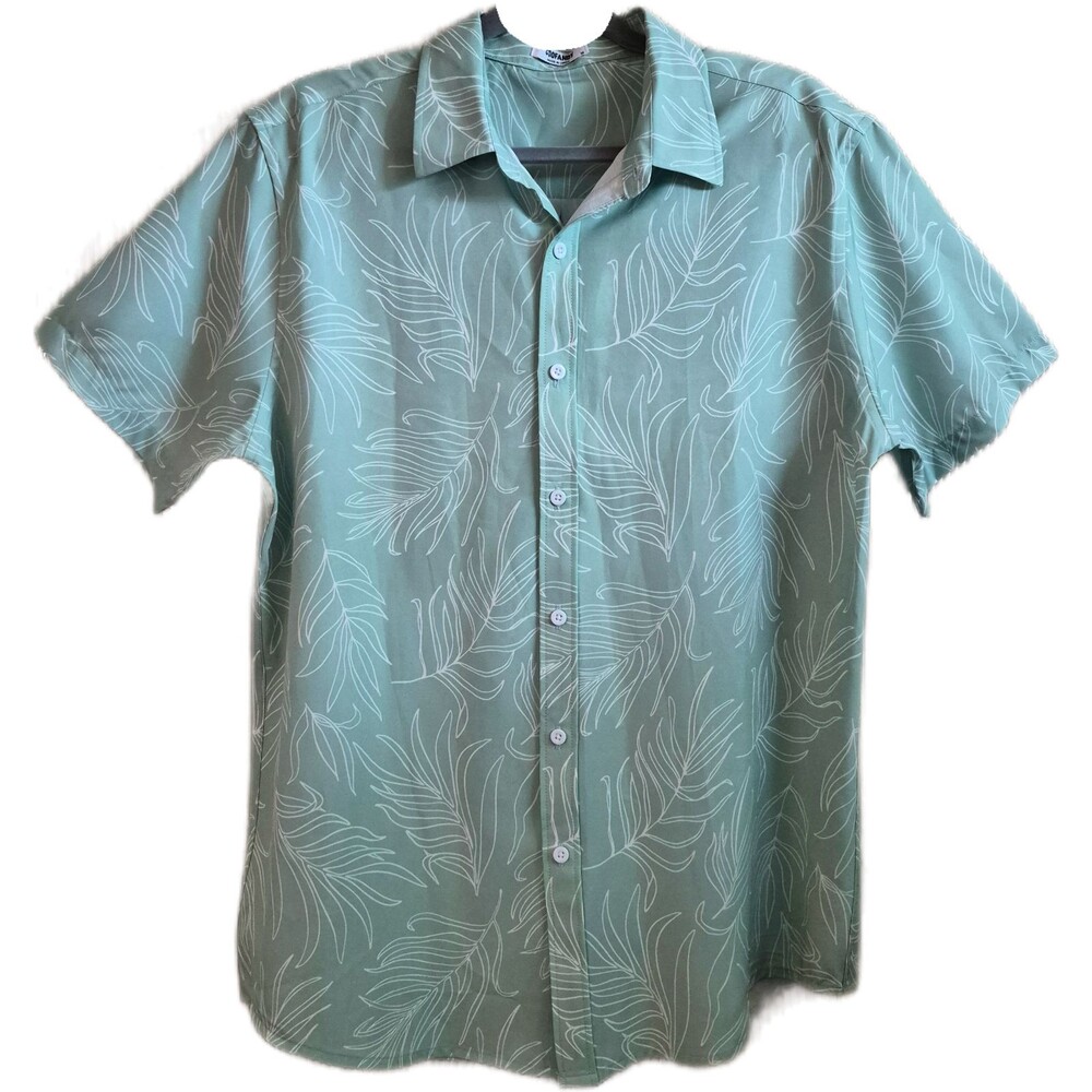 Coofandy Men's Shirt Size M Green Tropical Floral Aloha Hawaiian Button Down